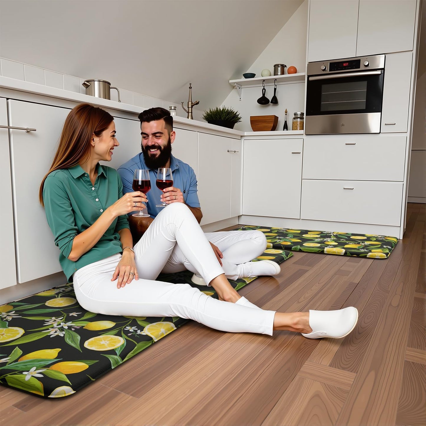 Lemon Kitchen Mats for Floor - Anti Fatigue Mats for Kitchen Floor, Cushioned Non-Skid Washable Memory Foam Rug for Office, Sink, Laundry (17.3"×59"×0.47") Black