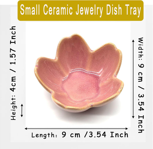Pink Flower Ring Dish Jewlery Tray, Small Ceramic Jewelry Dish Tray Room Nightstand Decor Trinket Dish Bathroom Ring Holder Jewelry Plate Bowl Christmas Friendship Birthday Gifts for Women Mom