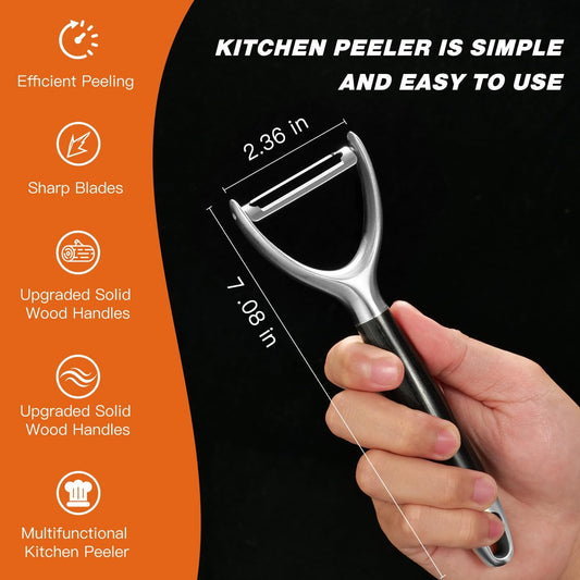 KULUNER 304 Stainless Steel Multi-Function Kitchen Peeler - With Solid Wood Handle, Sharp & Durable Blade, Effortlessly Peels Vegetables and Fruits, Essential Kitchen Tool