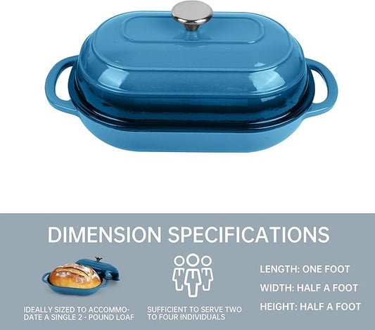 Premium Enameled Cast Iron Dutch Oven for Bread Baking | Non-Stick 2QT Oval Bread Oven with Lid | Perfect for Sourdough, Loaf, and Artisan Baking (Oval Blue, 5 QT)