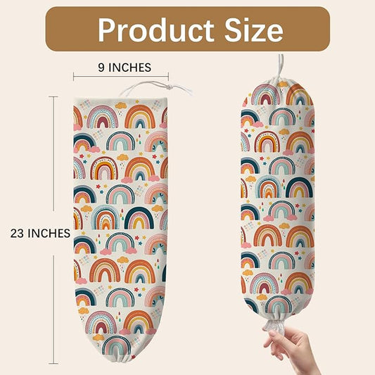 Plastic Bag Holder Dispenser, Plastic Grocery Bag Organizer & Wall Mount Paper Trash Bags Saver Storage for Kitchen Home Pantry Decor, Colorful Rainbow Kitchen Decor Shopping Bags Storage Dispenser
