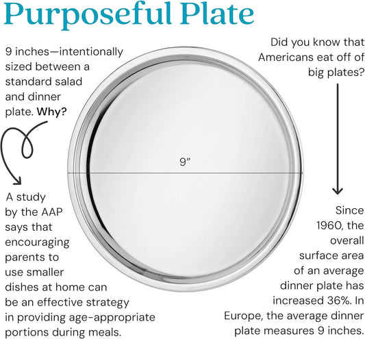 Ahimsa Stainless Steel Plates - 9" Round Classic Stainless Steel Kids Plates, Non Toxic Plate, BPA Free & Dishwasher Safe (Single)