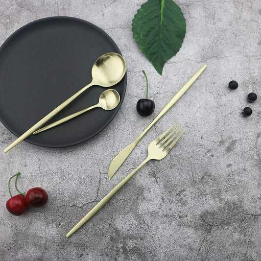 JASHII Silverware Set, 36 Piece Food Grade Stainless Steel Flatware Set Fork Spoon Knife Utensils for Daily Use and Party, Service for 6 Anti Rust, Safe in Dishwasher (Matte Champagne gold)