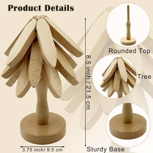 Cheardia Tree Trivet for Hot Dishes, Wooden Tree Shape Coasters Set, 3 Wooden Trivets and 1 Stand for Pot, Bowl, Teapot, Beech Wood