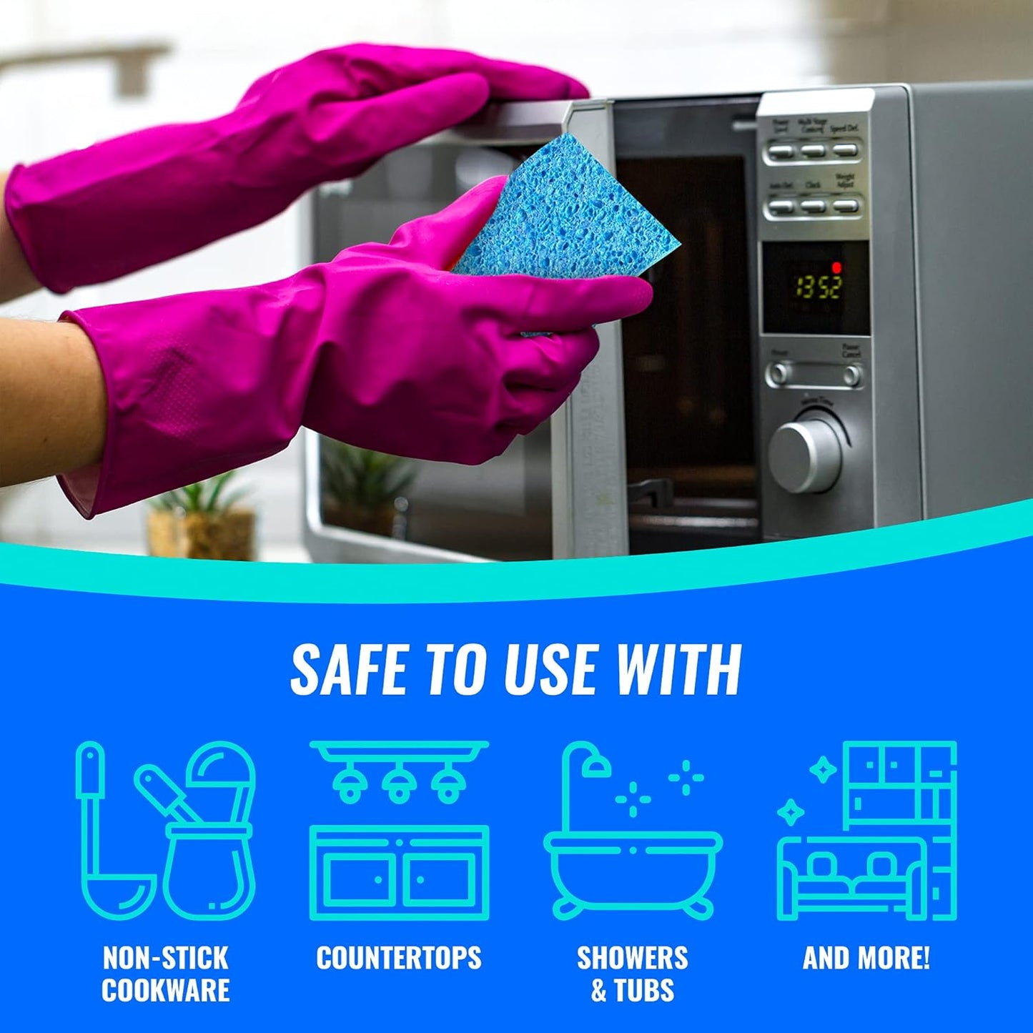 SCRUBIT Multi-Use Scrub Sponge – Non-Scratch Kitchen Sponges for Dishes, Pots & Pans - Heavy Duty & Odor-Free Rippled Scrubbing Pad, Designed for Tough Cleaning Jobs, 6 Count