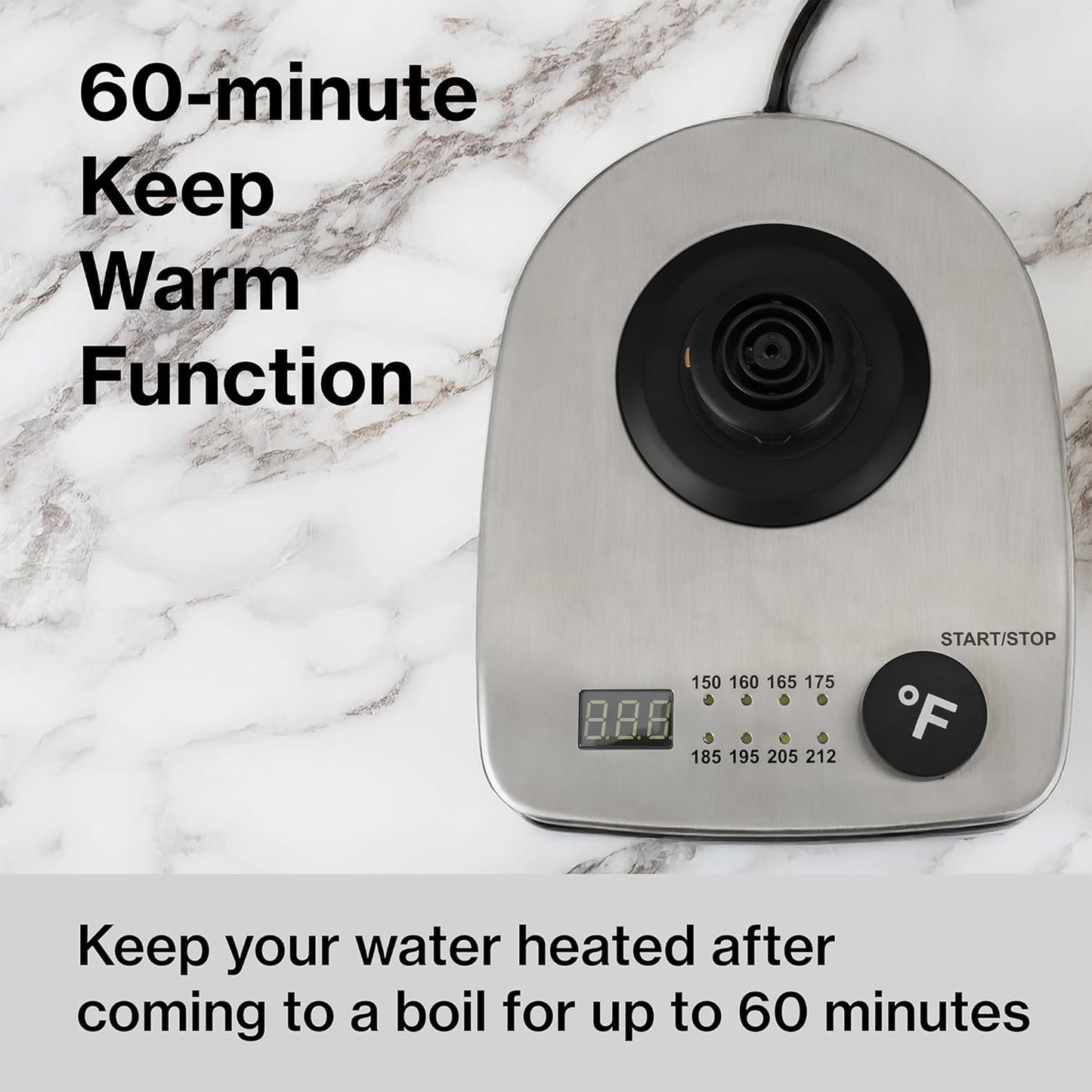 1.0L 1500W Gooseneck Electric Kettle - Stainless Steel Interior - Rapid-Boil - Auto Shut-Off, Boil-Dry Protection, Temperature Control, LED Indicator - Silver by The Display Guys