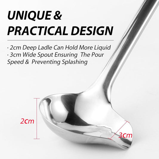Gravy Ladle, 1 oz Small Ladles for Serving Sauce, Stainless Steel Sauce Ladle with Pouring Spout, 13.4 inch Drizzle Spoon for Gravies and Dressings, Durable Construction, Silver, KLB-ASB-123