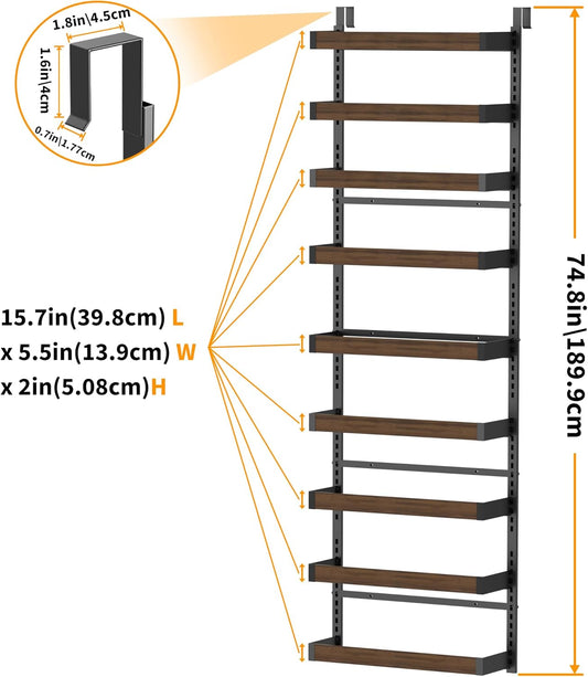 Moforoco Wood 9-Tier Over The Door Pantry Organizer, Wooden Pantry Organization and Storage, Black Hanging Basket Wall Spice Rack Seasoning Shelves, Home & Kitchen