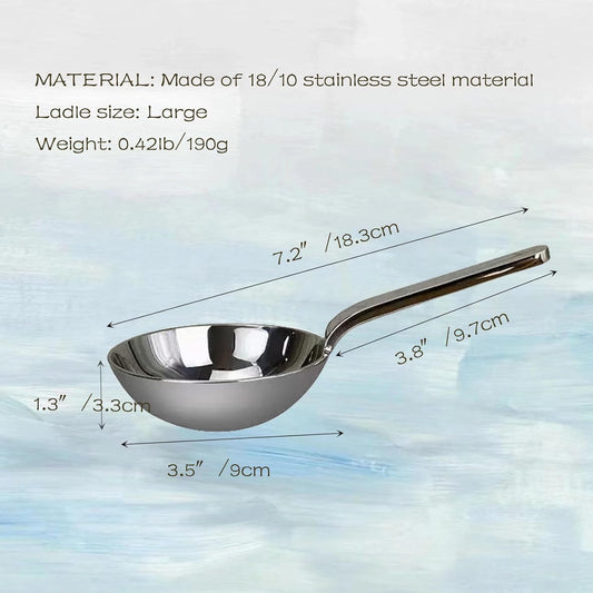 Heavy-Duty Ladle (Short Handle) Big Spoon 18/10 Stainless Steel Ladle for Serving, 7.1 inch, 1Pack (Silver)