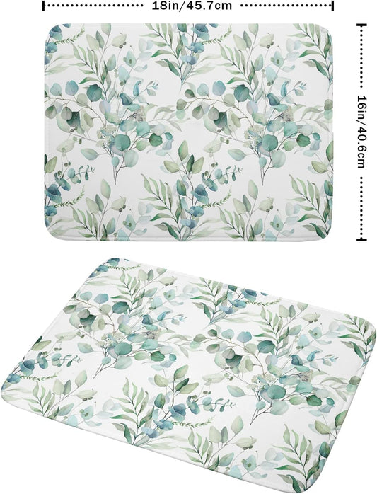 Watercolor Sage Leaves Dish Drying Mats for Kitchen Counter 16x18 Inch,Spring Leaves Kitchen Drying Mat,Sage Herbs Dishes Pad Dish Drainer Rack Mats Absorbent Fast Dry Kitchen Accessories