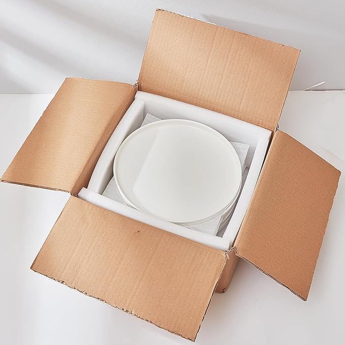 AntoKueh White Porcelain Flat Dessert Plates Set of 6, 8.2 Inch Ceramic Dishes with High Edge for Kitchen, Appetizer, salad, Dishwasher/Microwave safe