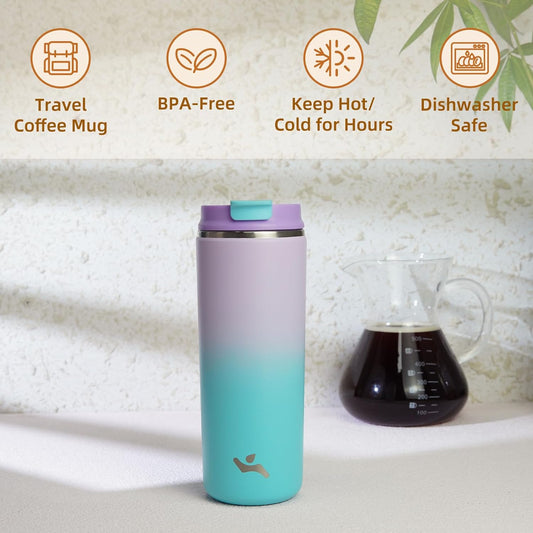 Tumbler with Lid, 16 oz Travel Coffee Mug Double Wall Vacuum Stainless Steel Thermal Metal Cup Insulated Water Bottle,Lavender Green