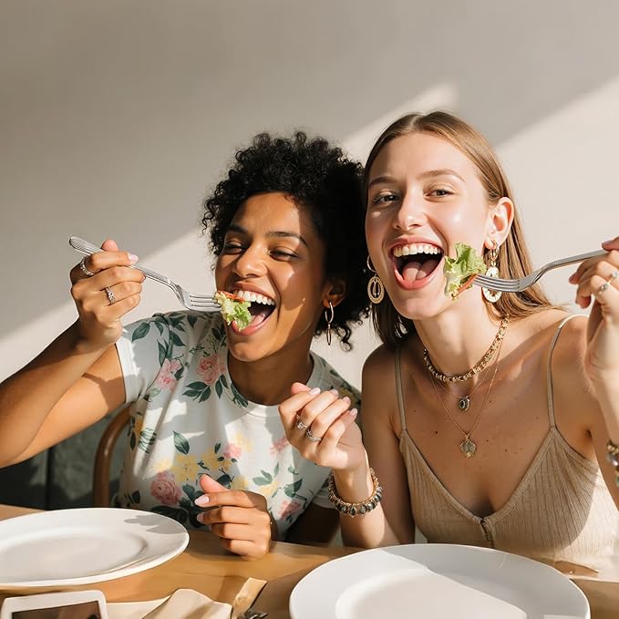 KINGSTONE 10-Piece Silverware Set, 18/10 Stainless Steel Flatware Set - Luxury Elegant Striped Cutlery with Dishwasher Safe, Durable for Family Dining, Catering, Weddings, Anniversaries Gift