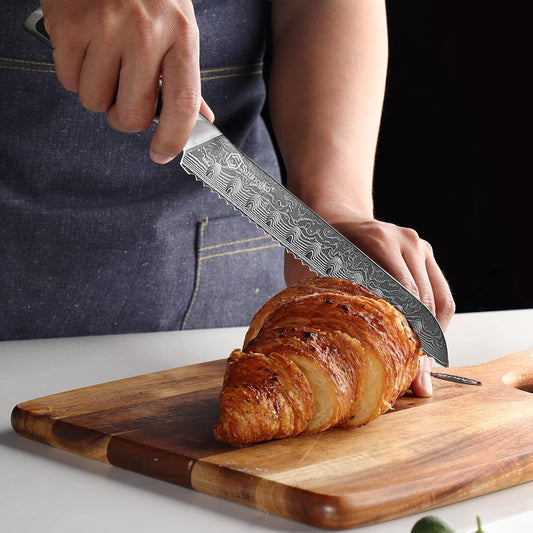 Sunnecko Bread Knife 8 inch, Serrated Bread Knife for Homemade Bread with 67-layers VG10 Damascus Steel Blade, Japanese Bread Knife with Solid Handle Bread Cutting Knife Bread Knives Cake Knife