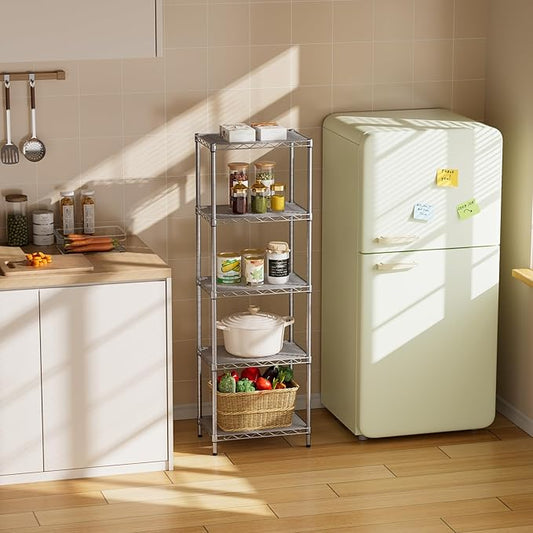 SINGAYE 5 Tier Shelf Wire Shelving Adjustable Storage Shelves Rack Standing Units for Kitchen Closet Laundry Bathroom Organizers Metal Pantry Narrow Mesh Gaps 10" D x 16" W x 55" H Gray