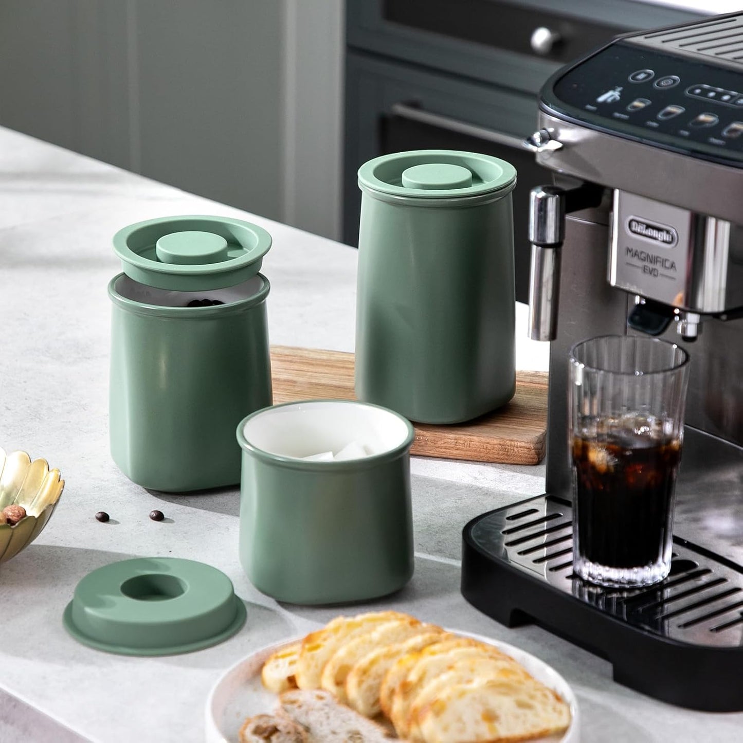 Nucookery Canisters Sets for the Kitchen Countertop, 3 Pcs Ceramic Jar with Silicone Lid, 40oz, 30oz, 20oz Food Storage Containers for Flour, Sugar, Coffee, Grains,Tea, Cookies, Dry Food Organization