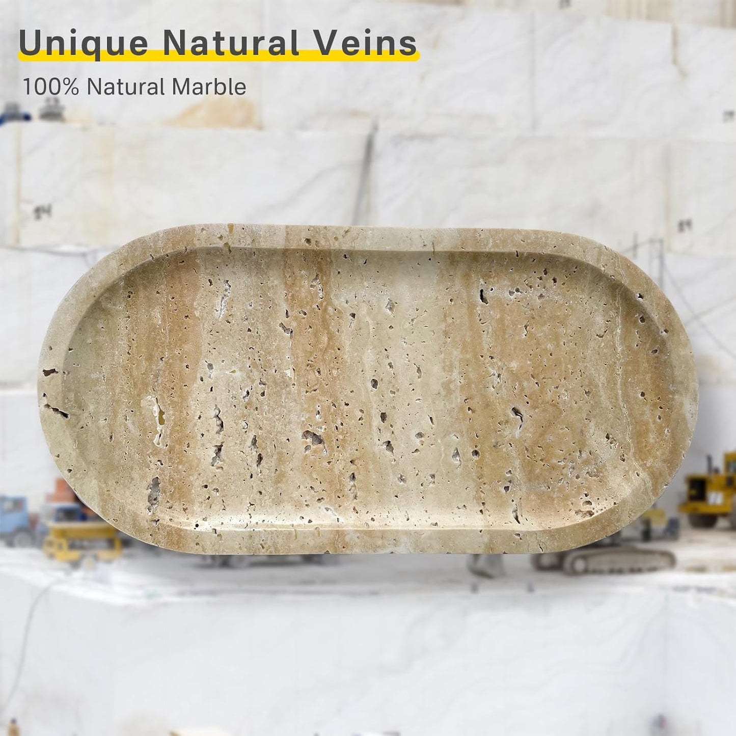 Natural Marble Tray, Stone Vanity Tray for Bathroom & Kitchen Countertop - Organizer for Perfume, Jewelry, Cosmetics 12x6 Inch,Beige Travertine