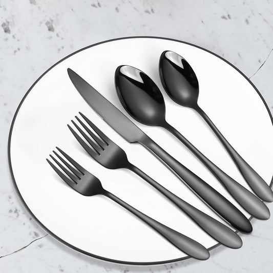 Black Silverware Set for 8 Stainless Steel Flatware include Spoon Fork Knife Heavy Cutlery 40 Pieces for Restaurant Parties and Everyday Kitchen Utensils