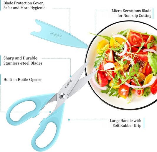 Kitchen Shears, iBayam Kitchen Scissors All Purpose Heavy Duty Meat Scissors Poultry Shears, Dishwasher Safe Food Cooking Scissor Stainless Steel Utility Scissor, 2-Pack, Light Blue, Pistachio