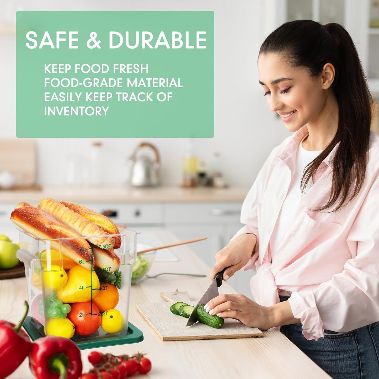 Lallisa 12 Pack 8 Qt Clear Food Storage Container with Handles and Lid Commercial Grade Square Food Storage Containers Polycarbonate Air Tight Box for Home Restaurant Kitchen