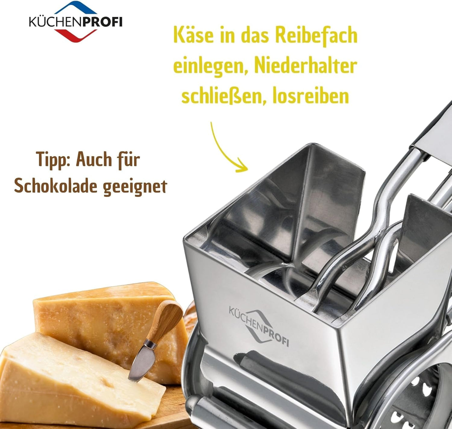 Küchenprofi Stainless Steel Single Drum Rotary Cheese Grater, for Chocolate and Nuts - Durable Stainless Steel Rotary Grater