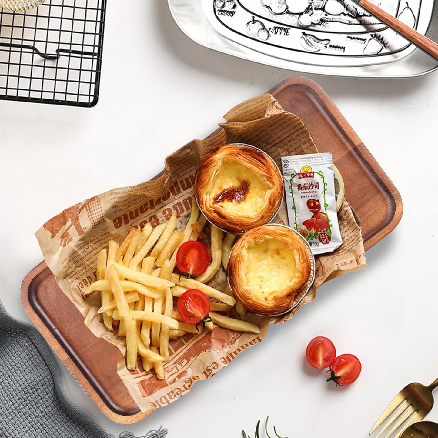 Small Wooden Platters Rectangle Mini Charcuterie Boards Acacia Wood Serving Trays Home Decor Cheese Board Cake Appetizer Plates Kitchen Charcuterie Platter for Food Dish Rectangular Dessert Snack Tray