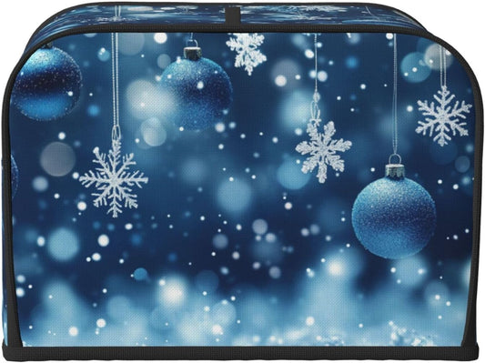 Toaster Cover 4 Slice Christmas Blue Snowflake Ball Kitchen Small Appliance Covers with Pockets Dust and Fingerprint Protection