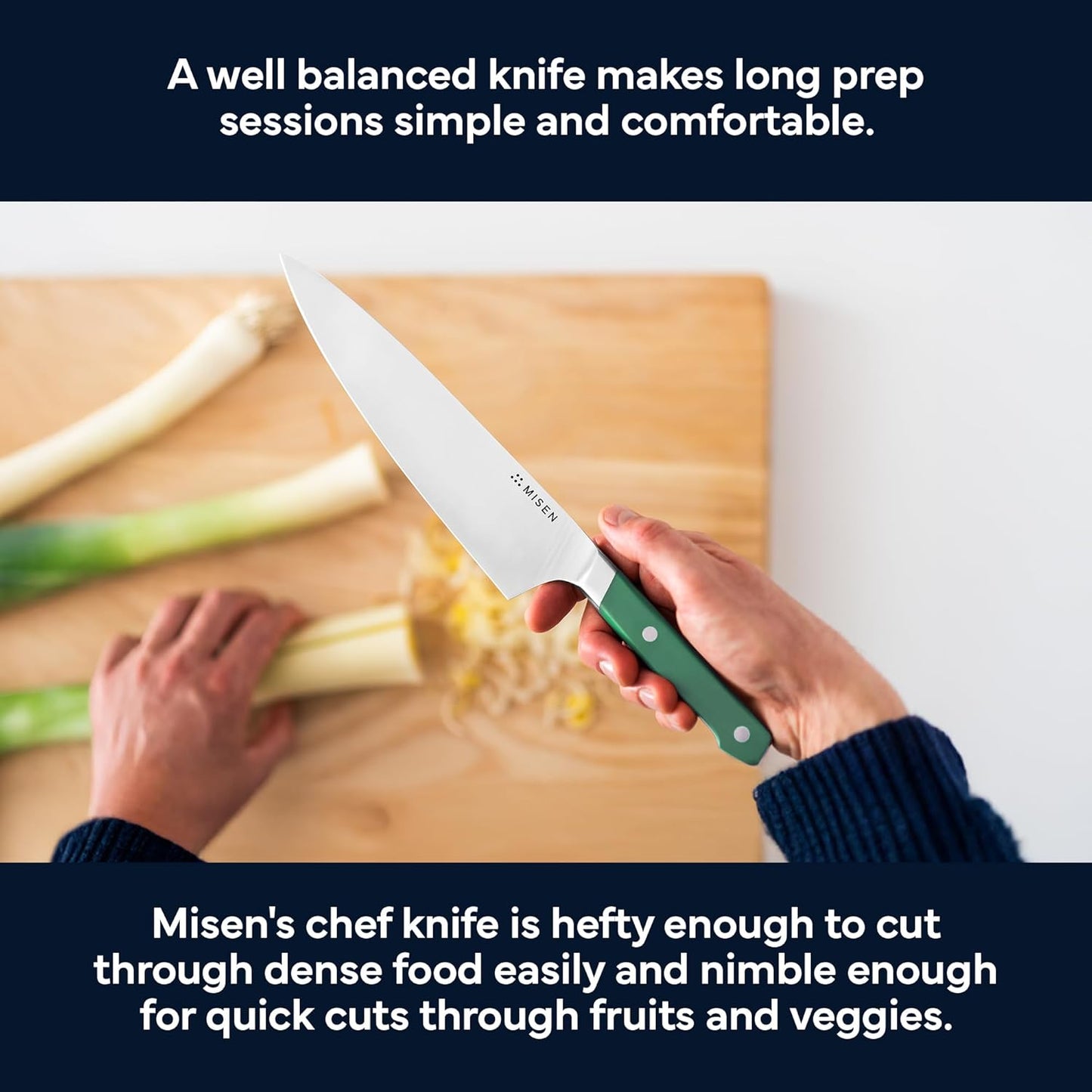 Misen 8" Chef Knife – High Carbon Japanese AUS-10 Stainless Steel – Hybrid German & Japanese Blade – Precision Kitchen Knife for Professionals & Home Cooks – Ultimate Cutting Performance - Green