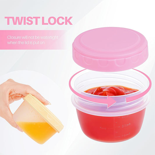 16 Piece Food Storage Containers with Lids (1Oz-45Oz), Leakproof BPA-Free Bowls Set with Pastel Color Lids for Soup, Snacks, Condiment, Salad Dressing & Sauce, Space Saving Nesting Design