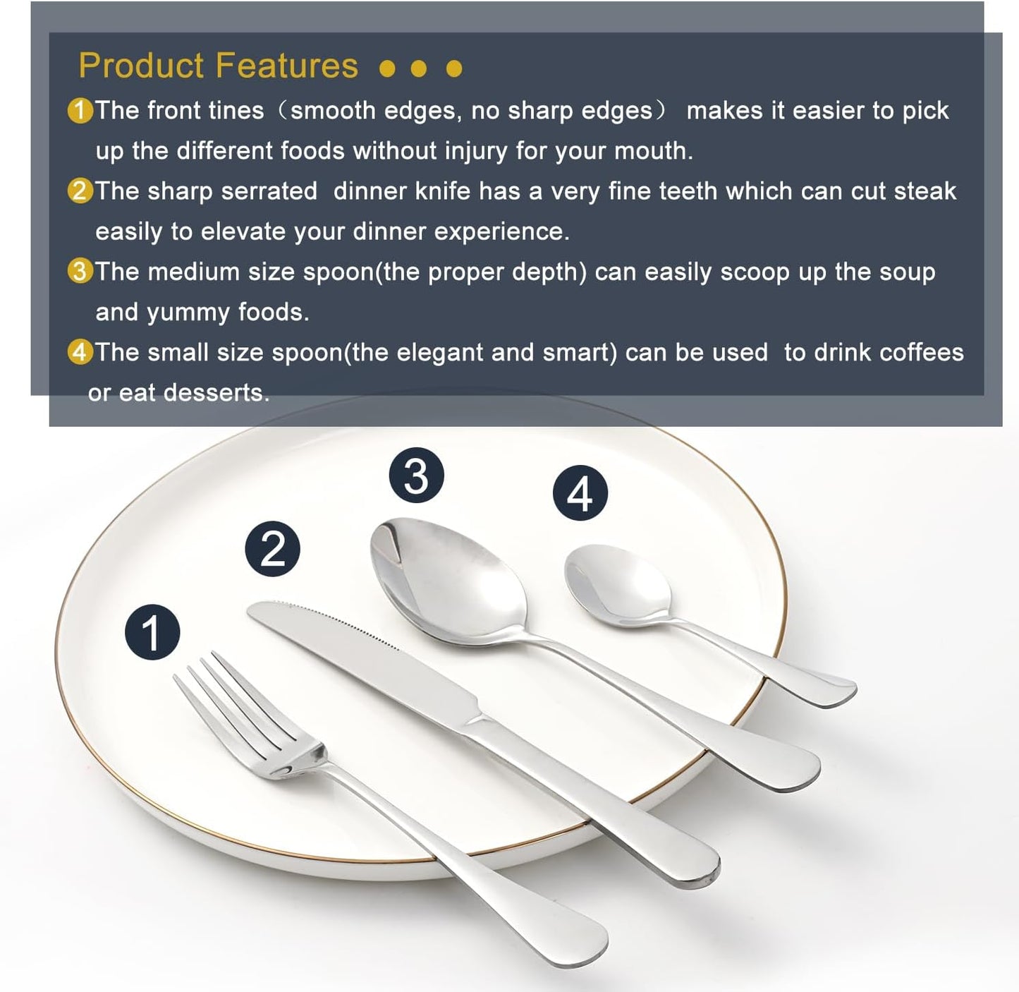 Silverware Cutlery Set for 4, Premium Stainless Steel 16Pieces Flatware Set,Tableware Utensils Set Including Knife/Fork/Spoon for Home/Restaurant, Mirror Polished, Dishwasher Safe(Silver/16Pieces)