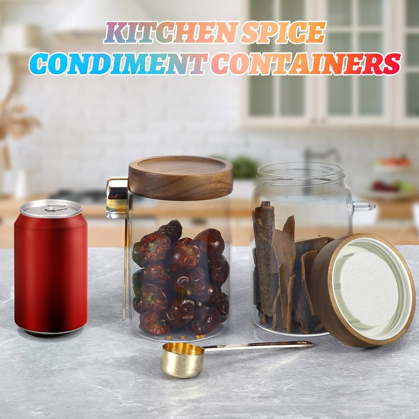 Glass Coffee Jars with Scoop Glass Jar Airtight Lid Seasoning Containers Glass Spice Jar Pantry Storage Containers for Kitchen Sugar Coffee Bean Nuts Cookies Herbs (900ml/30oz-1 pack -with spoon)