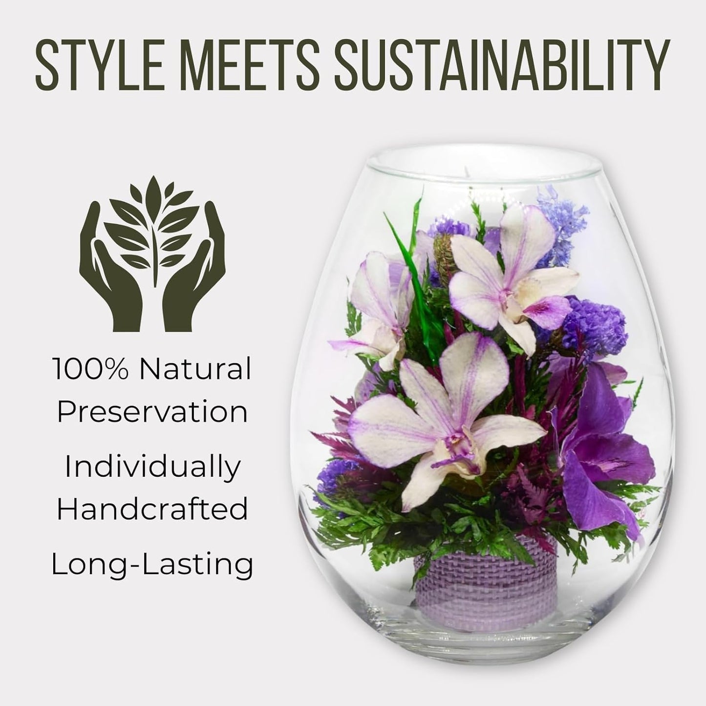 Fiora Flower Elegant Orchid Arrangement in Glass Vase | Preserved Real Orchids Lasting 5 Years | Ideal for Home Decor or Romantic Gift