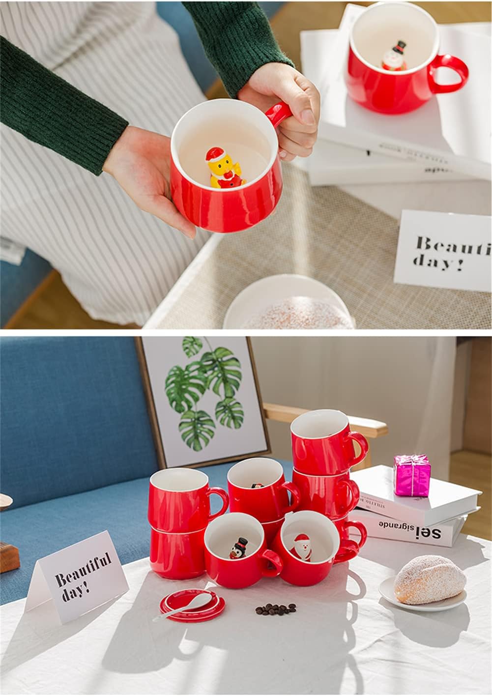 3D Christmas Coffee Mug 12 oz with Cow,Cute Cartoon Handmade Ceramics Cup,Christmas Birthday Surprise for Friends Family or Kids,Best Office Cups Morning Mugs (12 Cow)