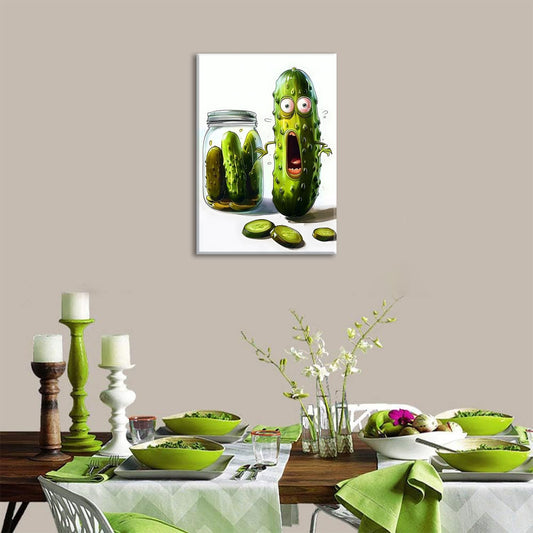 OIQArtOIQ Funny Kitchen Wall Art, Weird Kitchen Wall Decor, Vegetable Paintings Cool Postsers, Food Art, Eclectic Decor Dining Room, Chef Canvas Wall Art Print Artwork, Pickle Pictures