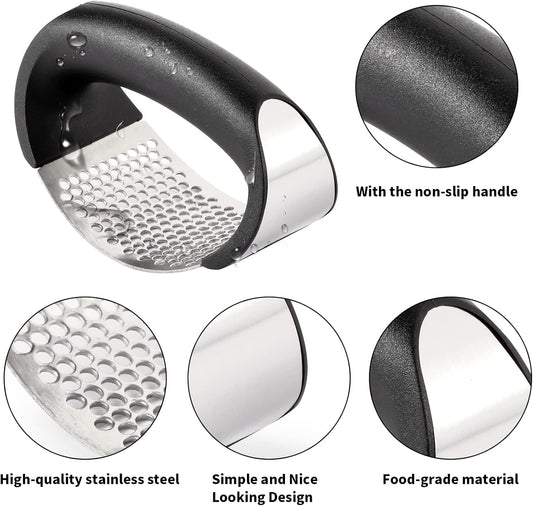 2 Pack Garlic Press Rocker, Stainless Steel Garlic Mincer with 2 Peelers, 2 Scrapers and 2 Brushes | Garlic Crusher Garlic Chopper for Smashing Garlic