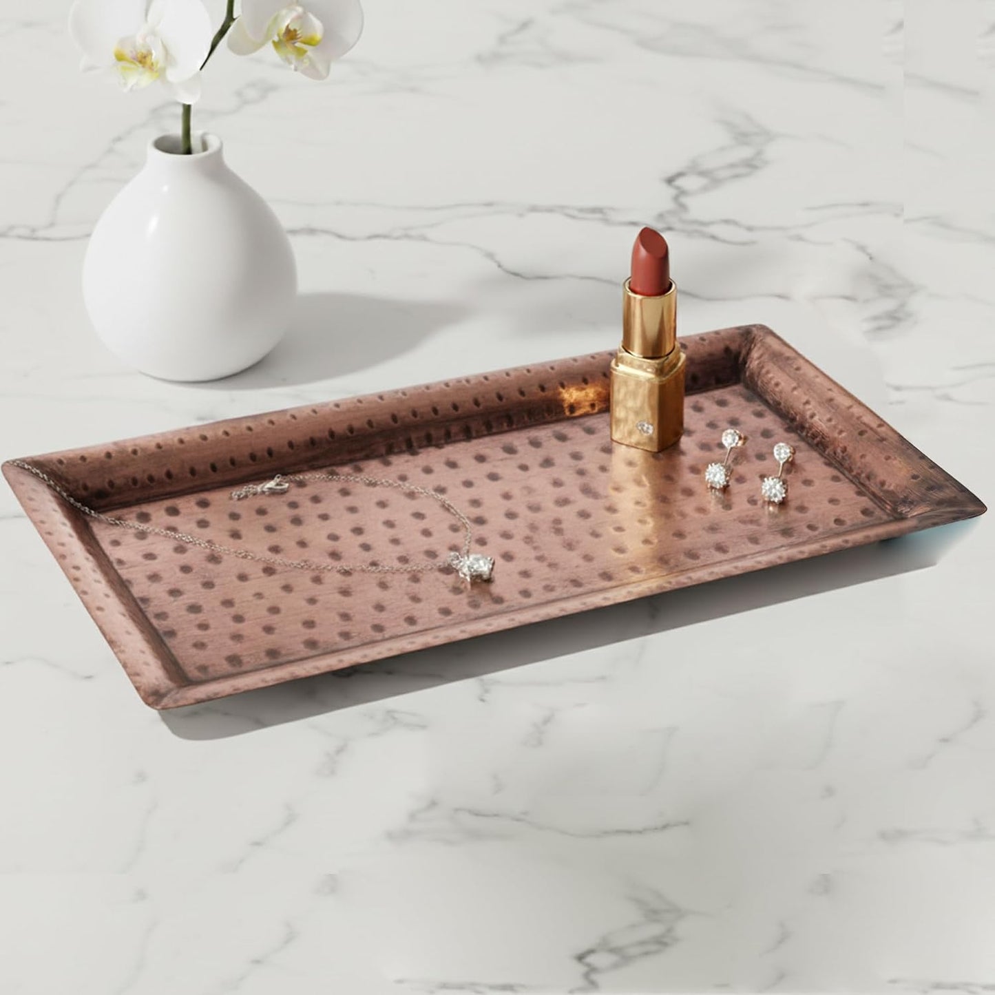 Monarch Abode Hand Hammered Metal Serving Tray, 16-Inch Antique Copper Finish – Rectangle Serving Platter, Large Serving Tray for Party, Fruit Platter, Dessert Trays, Serving Dishes