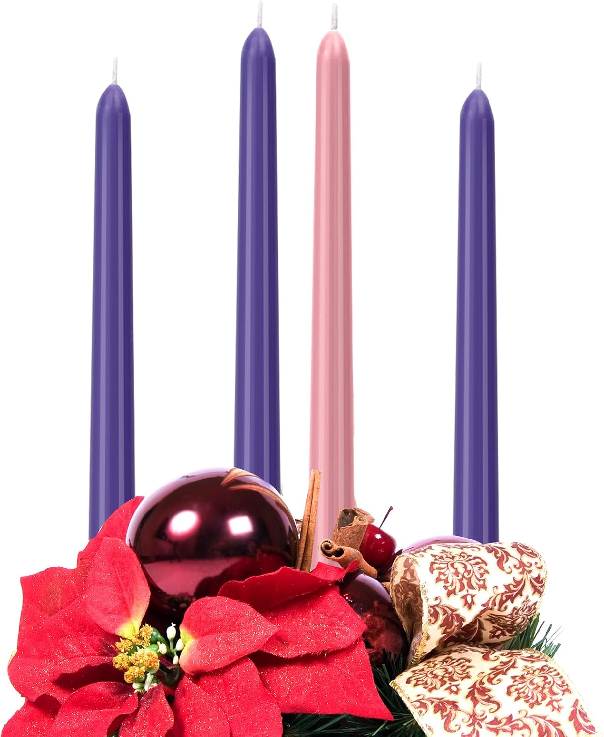 4 Pack Advent Taper Candles Premium Hand Dipped 10in Unscented Christmas Taper Candles - Ideal for Seasonal Celebrations, Holidays, Church, Celebration, Party