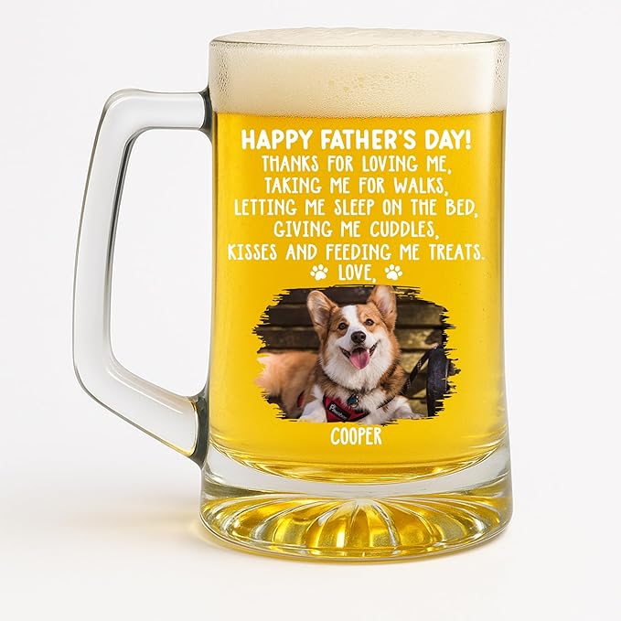 Wrappiness Custom Photo Beer Glass with Handle - Give Us Cuddles Thank You Dad Glass Cup - Personalized Gift Fatherās Day, Birthday for Dad, Husband - Unique Beer Mug with Handle