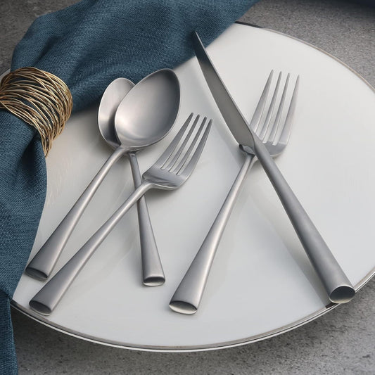 Alata Bailey 20-Piece Forged Stainless Steel Flatware Set Cutlery Set,Service for 4,Matte Satin Finish,Dishwasher Safe…