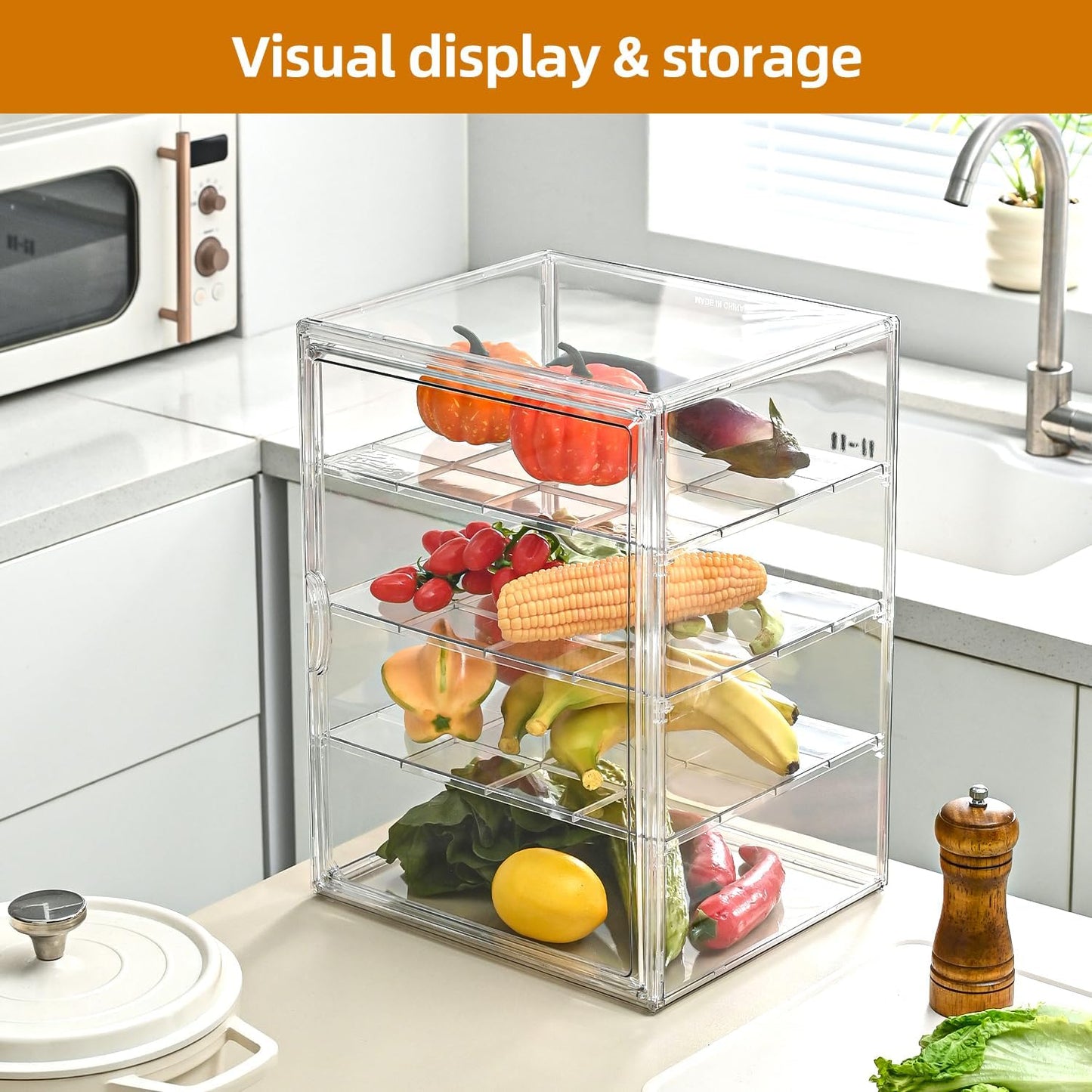 Pastry Display Case,4-Tier Adjustable Clear Bread Storage with Magnetic Door,Bread Box for Kitchen Countertop,15.7x11.8x9.8xinch (4 Tier-1 Pack)