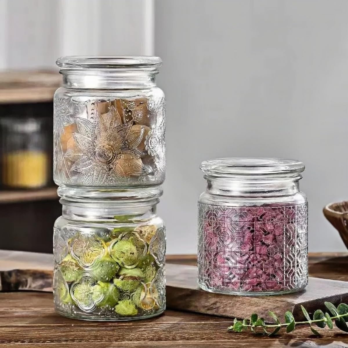 ANSQU Airtight Small Glass Jars with Lids, 17oz Food Storage Jar Clear Storage Container with Glass Lid for Kitchen Canning, Cereal, Sugar, Beans, Spice, Mason Jars (2 Pack)
