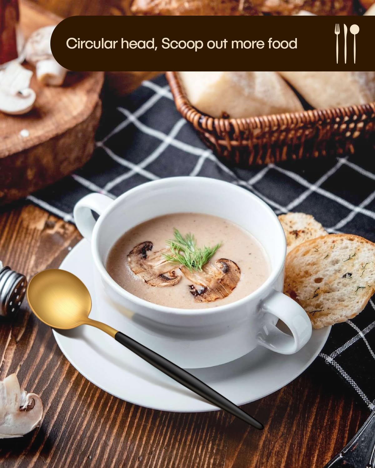 Stapava 30-Piece Matte Black Gold Silverware Set, Stainless Steel Gold Utensils Cutlery Set, Satin Finish Flatware Set for 6, Include Forks Spoons and Knives Set for Home Restaurant, Dishwasher Safe