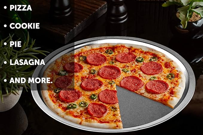 DecorRack 13 Inch Alloy Steel Pizza Pan, Non-Stick Coating, Serving Tray, Round Baking Tray for Oven Use (2 Pack)