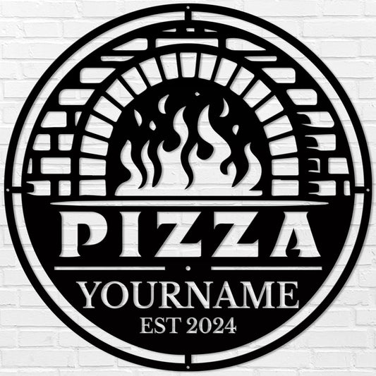 magilab Personalized Pizza Metal Sign, Custom Kitchen Wall Decor for Home & Outdoor, Food Lover Gift (Style D)