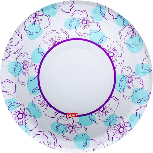 Glad Round Disposable Paper Bowls, Blue Flower Design - Heavy Duty, Soak Proof, Cut-Resistant, Microwavable Bowl for All Foods & Daily Use, 16 Oz, 50 Count - 6 Pack