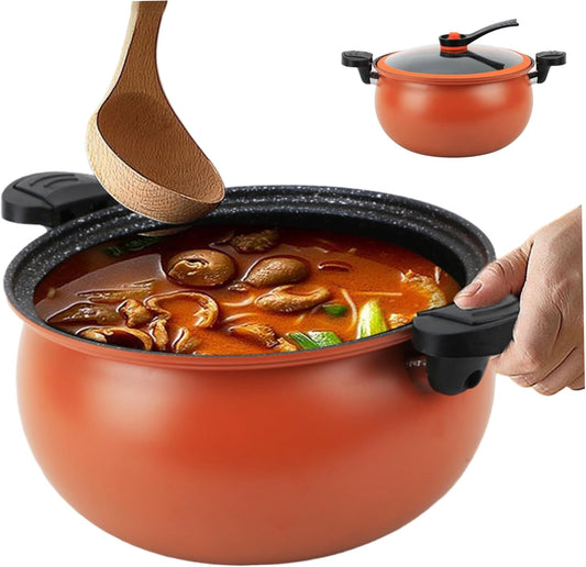 Micro Pressure Pot, 11inch Fast Heating Mini Pressure Cooker with Lock Handle, Non-stick Micro Stockpot for Gas, Induction (Orange)