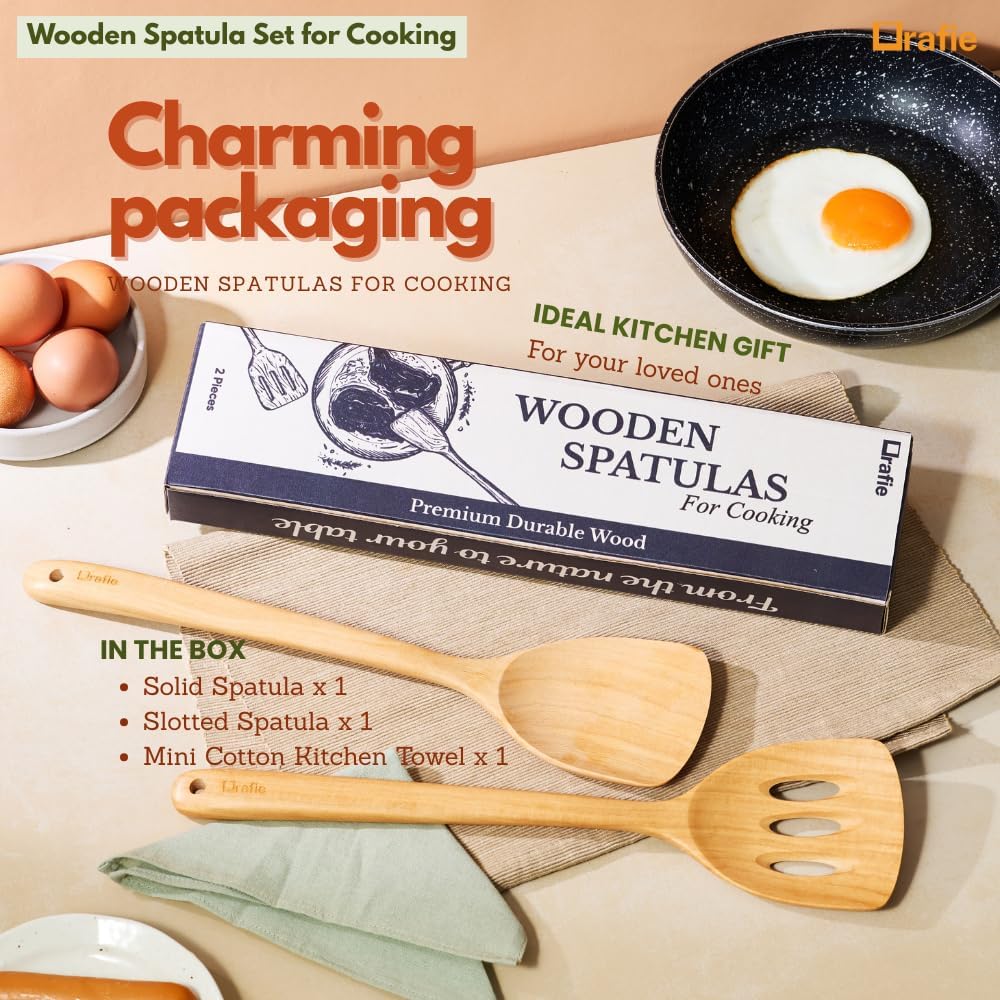 Wooden Spatula Set for Cooking (2 Pcs) – Spatulas for Kitchen Use, Solid & Slotted