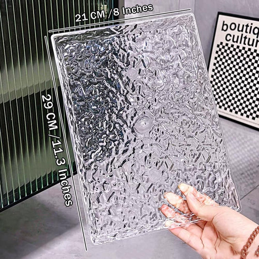 Countertop Crystal Fruit Tray,Plastic Clear Reusable Serving Trays,Rectangular Ripple Decorative Bowl for Ice Cream Candy Nut Fruits Display