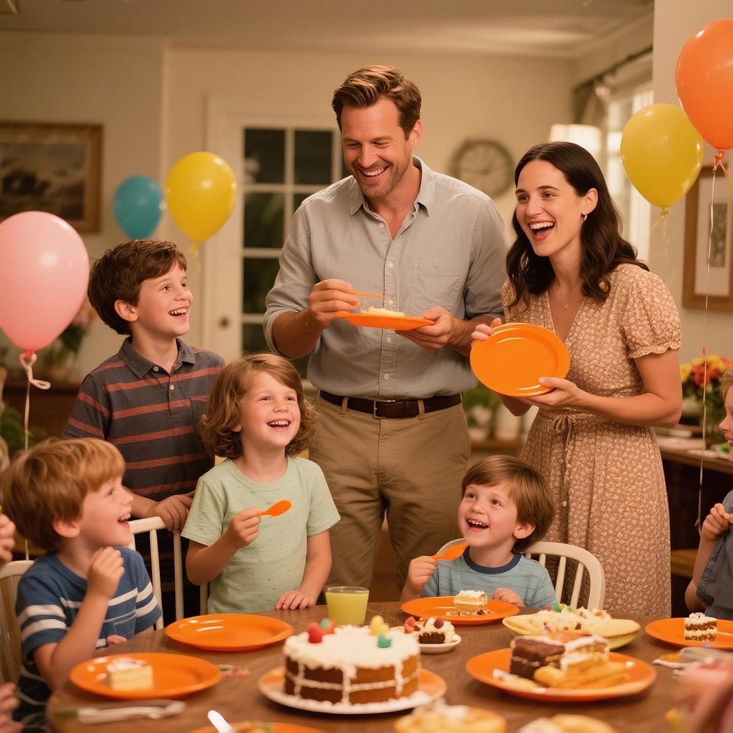 WELLIFE 210Pcs Orange Disposable Plates For Party,Plastic Dinnerware Set,Includes: Orange Plastic Plates and Napkins, Disposable Cutlery and 12OZ Cups, Serve 30 Guests for Party and Thanksgiving