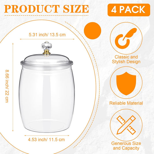 Nuogo 4 Pcs Plastic Candy and Cookie Jars with Lids Clear Cookie Container Candy Jars Large Airtight Apothecary Storage Organization for Wedding Home Kitchen Bar(42 oz)